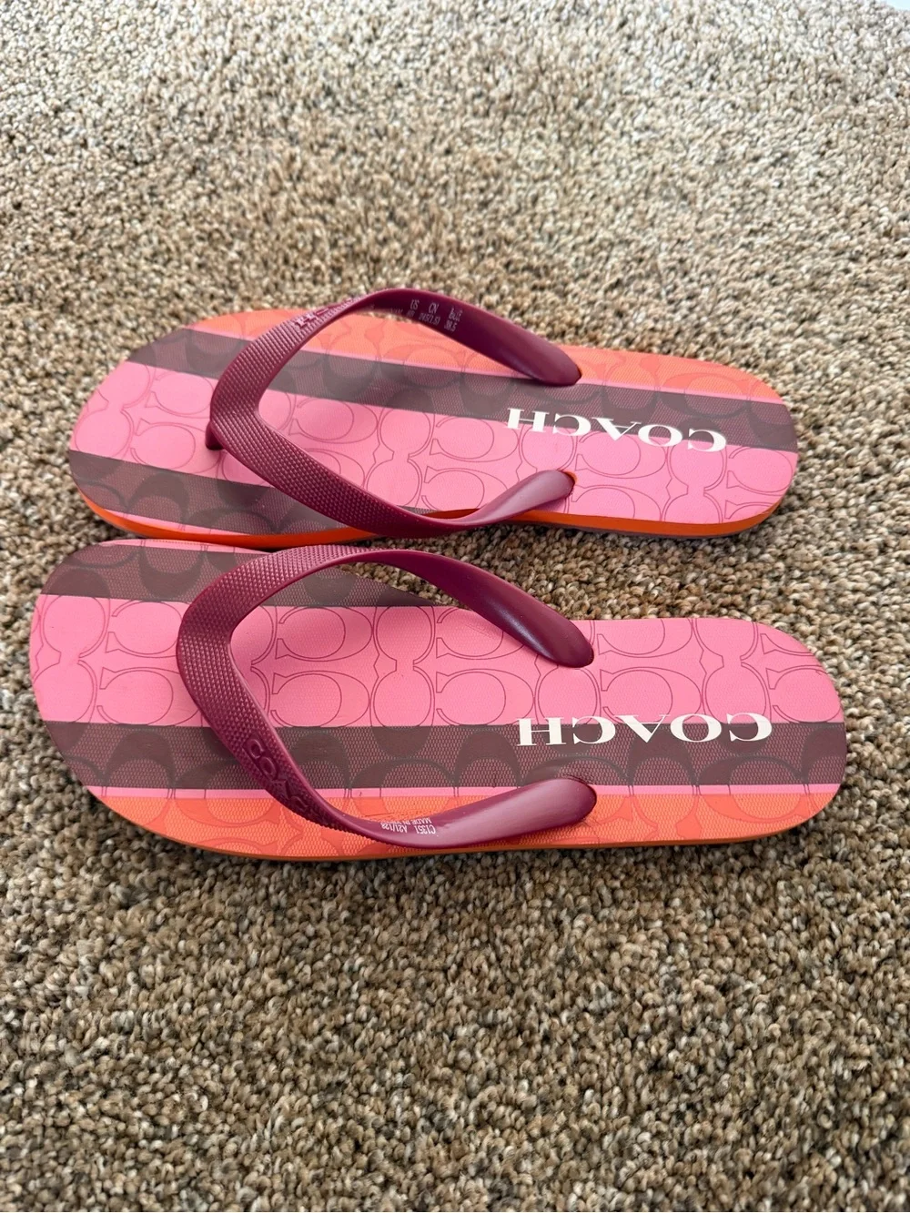 COACH Zak Flip-Flops in Pink Purple Orange Stripe